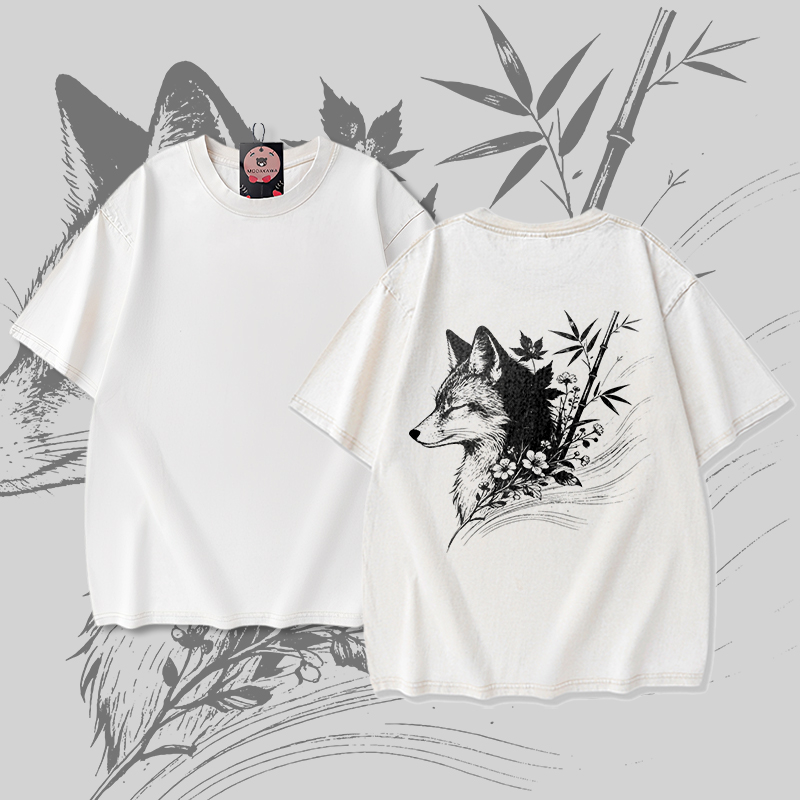 Bamboo Fox Graphic Modakawa Unisex Vintage Washed T-shirt - Apricot - 5XL - image 1