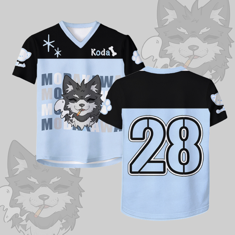 KODA Smoking Puppy Number Graphic Modakawa Vintage Mesh Jersey T-shirt - Blue - 4XL - image 2