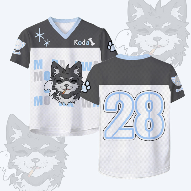 KODA Smoking Puppy Number Graphic Modakawa Vintage Mesh Jersey T-shirt - White - 4XL - image 1