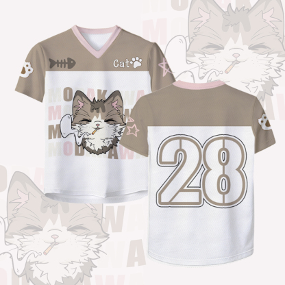 Smoking Cat Number Graphic Modakawa Vintage Mesh Jersey T-shirt - White & Brown - 4XL - image 2