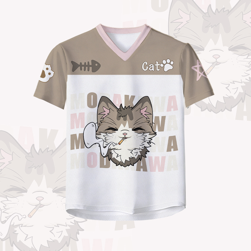 Smoking Cat Number Graphic Modakawa Vintage Mesh Jersey T-shirt - image 3