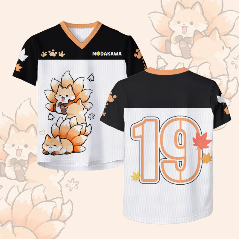 Nine Tailed Fox Number Graphic Modakawa Vintage Mesh Jersey T-shirt - White & Black - 4XL - image 2
