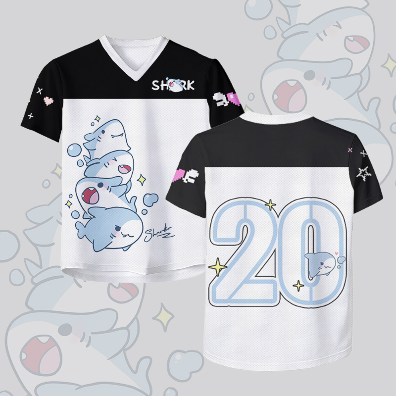 Shark Number Graphic Modakawa Vintage Mesh Jersey T-shirt - White & Black - 4XL - image 2