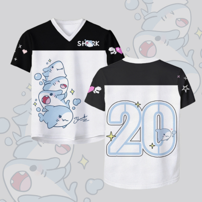 Shark Number Graphic Modakawa Vintage Mesh Jersey T-shirt - White & Black - 4XL - image 2