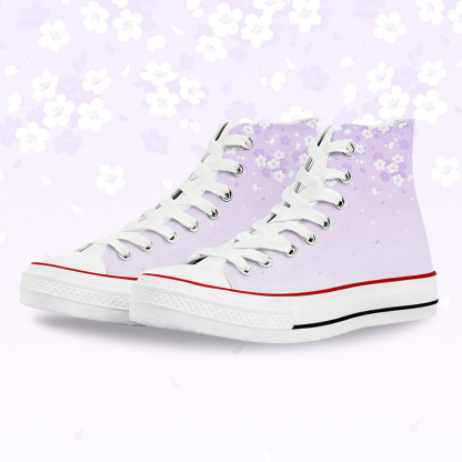Cherry Blossom Graphic Modakawa Gradient High Top Canvas Shoes - Purple & White - 45 - image 2