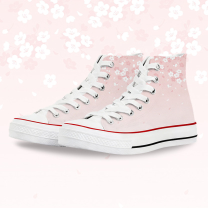Cherry Blossom Graphic Modakawa Gradient High Top Canvas Shoes - Pink & White - 45 - image 1