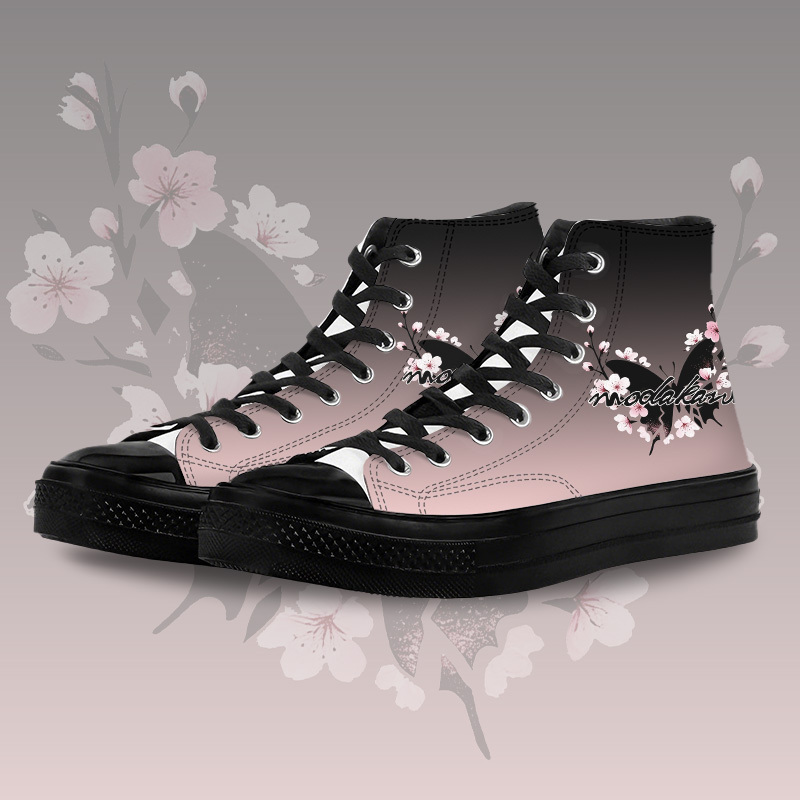 Butterfly Graphic Modakawa Gradient High Top Canvas Shoes - Black & Pink - 45 - image 2