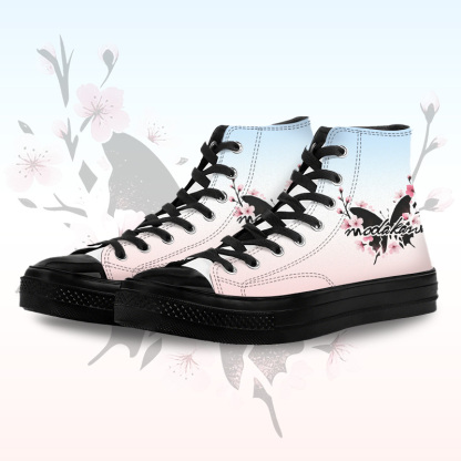 Butterfly Graphic Modakawa Gradient High Top Canvas Shoes - Blue & Black - 45 - image 1