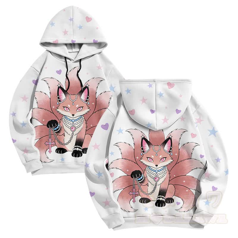 Nine Tailed Fox Cross Graphic Modakawa Pullover Hoodie - White - 6XL - image 2