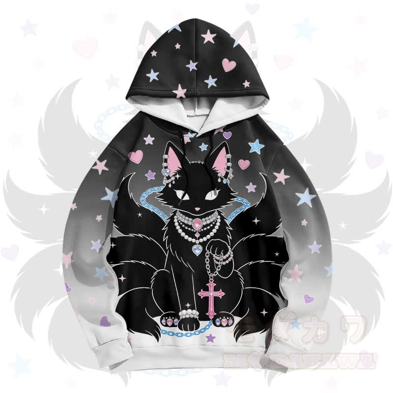 Black Nine Tailed Fox Cross Graphic Modakawa Gradient Pullover Hoodie - image 1