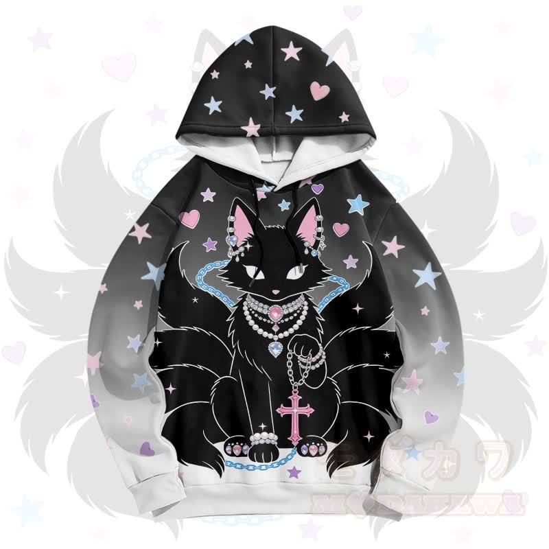 Black Nine Tailed Fox Cross Graphic Modakawa Gradient Pullover Hoodie - image 1