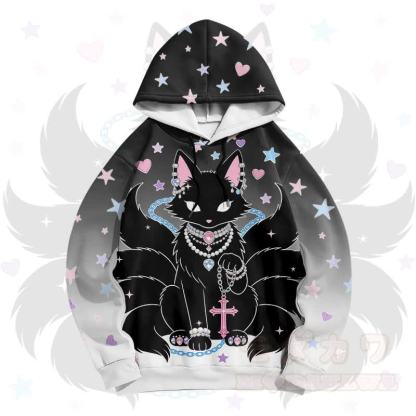 Black Nine Tailed Fox Cross Graphic Modakawa Gradient Pullover Hoodie - image 1