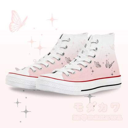 Butterfly Graphic Modakawa Gradient High Top Canvas Shoes - White B - 45 - image 2