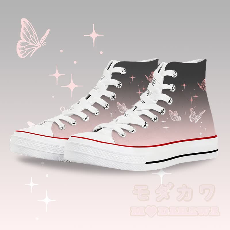 Butterfly Graphic Modakawa Gradient High Top Canvas Shoes - White A - 45 - image 1