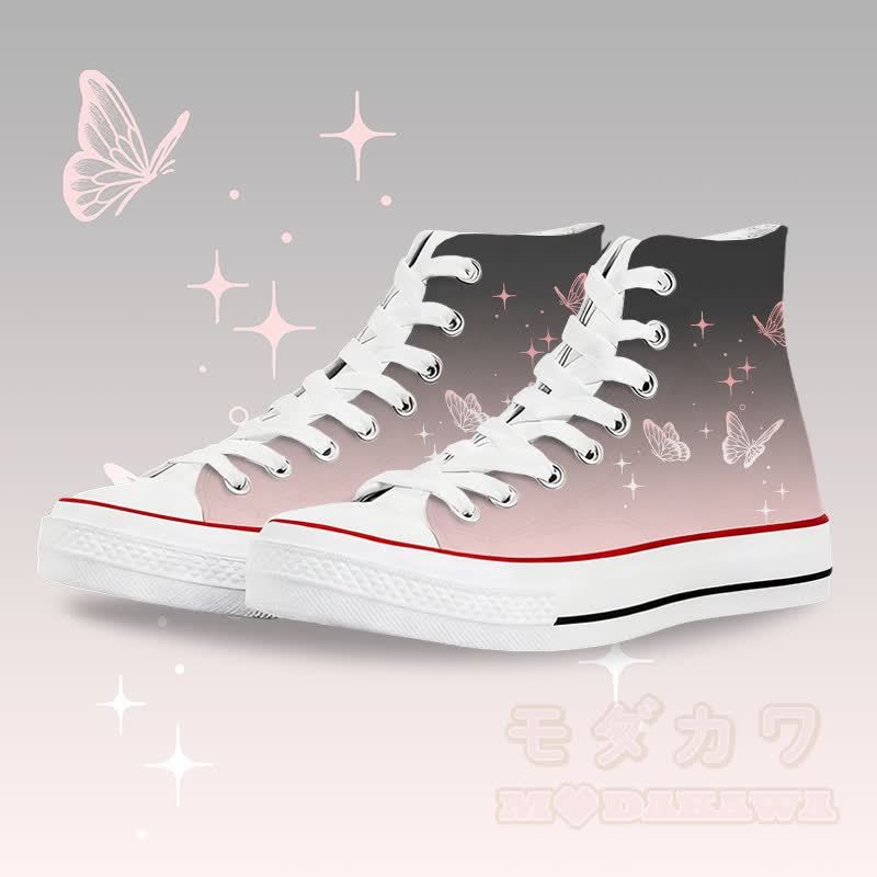 Butterfly Graphic Modakawa Gradient High Top Canvas Shoes - White A - 45 - image 1