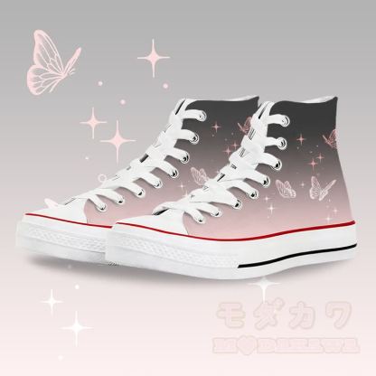 Butterfly Graphic Modakawa Gradient High Top Canvas Shoes - White A - 45 - image 1