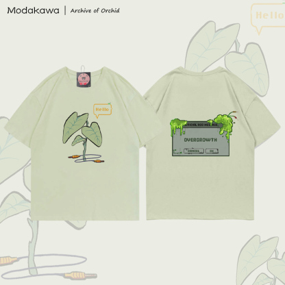 MODAKAWA X Archive of Orchid HELLO Plant Graphic 100% Cotton T-shirt - Green - 5XL - image 1