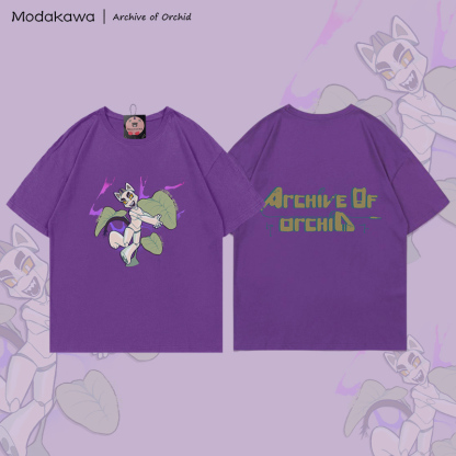 MODAKAWA X Archive of Orchid Mecha Cat Graphic 100% Cotton T-shirt - Purple - 5XL - image 1