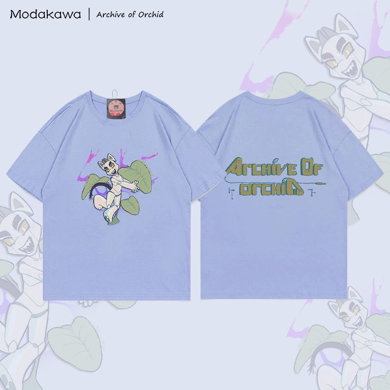 MODAKAWA X Archive of Orchid Mecha Cat Graphic 100% Cotton T-shirt - Dusty Blue - 5XL - image 2