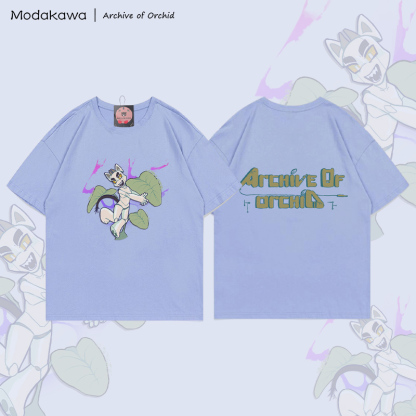 MODAKAWA X Archive of Orchid Mecha Cat Graphic 100% Cotton T-shirt - Dusty Blue - 5XL - image 2
