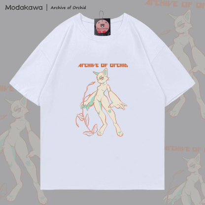 MODAKAWA X Archive of Orchid Cat Girl Graphic 100% Cotton T-shirt - White - 5XL - image 2
