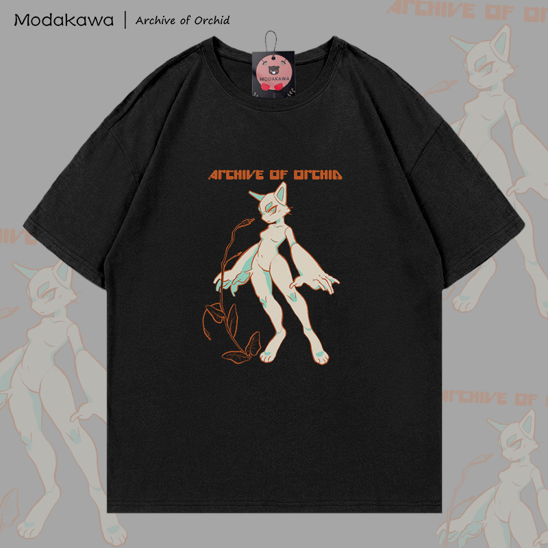 MODAKAWA X Archive of Orchid Cat Girl Graphic 100% Cotton T-shirt - Black - 5XL - image 1