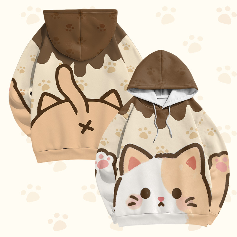 Cat Graphic Modakawa Pullover Hoodie - Brown - 6XL - image 2