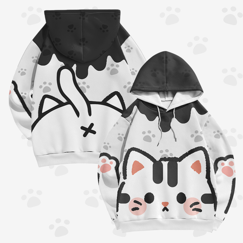 Cat Graphic Modakawa Pullover Hoodie - Black - 6XL - image 1