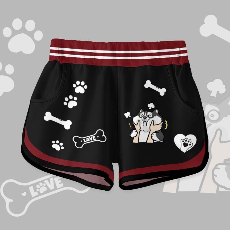 LOVE Puppy Paw Graphic Modakawa Shorts - Black & Red - 5XL - image 1