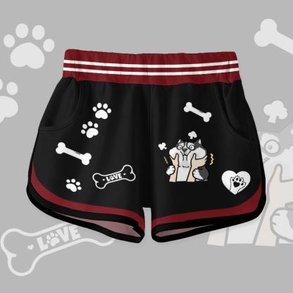 LOVE Puppy Paw Graphic Modakawa Shorts - Black & Red - 5XL - image 1