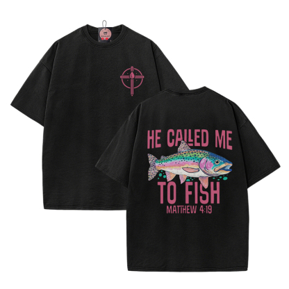 HE CALLED ME TO FISH Graphic Modakawa Vintage Washed 100% Cotton T-shirt - Black - 5XL - image 1