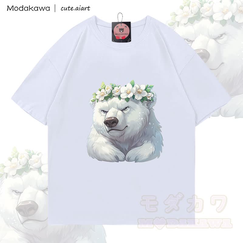 MODAKAWA X cute.aiart Bear Graphic 100% Cotton T-shirt - White - 5XL - image 2