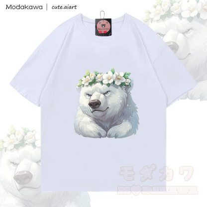 MODAKAWA X cute.aiart Bear Graphic 100% Cotton T-shirt - White - 5XL - image 2
