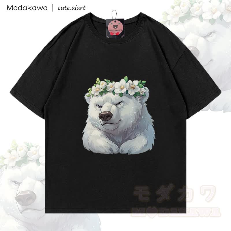 MODAKAWA X cute.aiart Bear Graphic 100% Cotton T-shirt - Black - 5XL - image 3