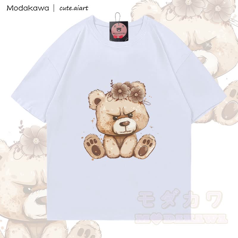 MODAKAWA X cute.aiart Floral Bear Graphic 100% Cotton T-shirt - White - 5XL - image 2