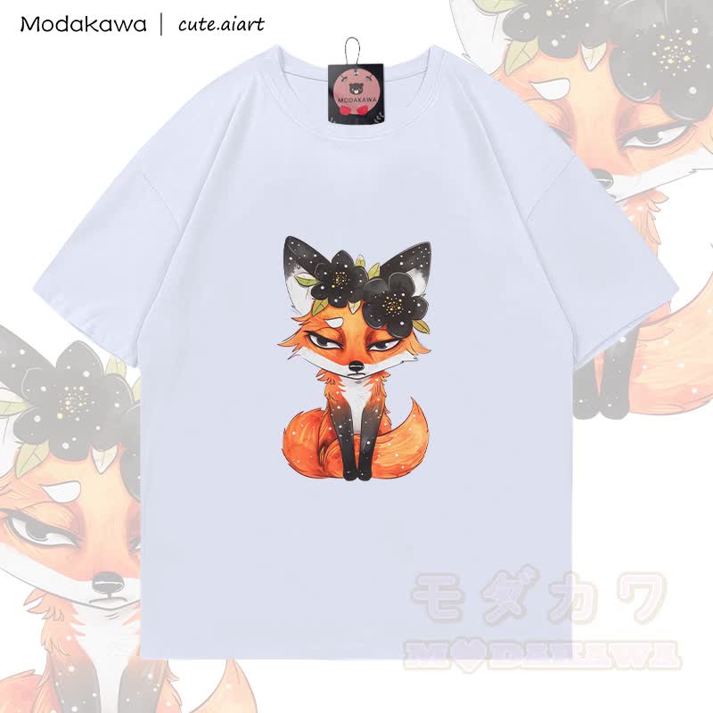 MODAKAWA X cute.aiart Fox Graphic 100% Cotton T-shirt - White - 5XL - image 2
