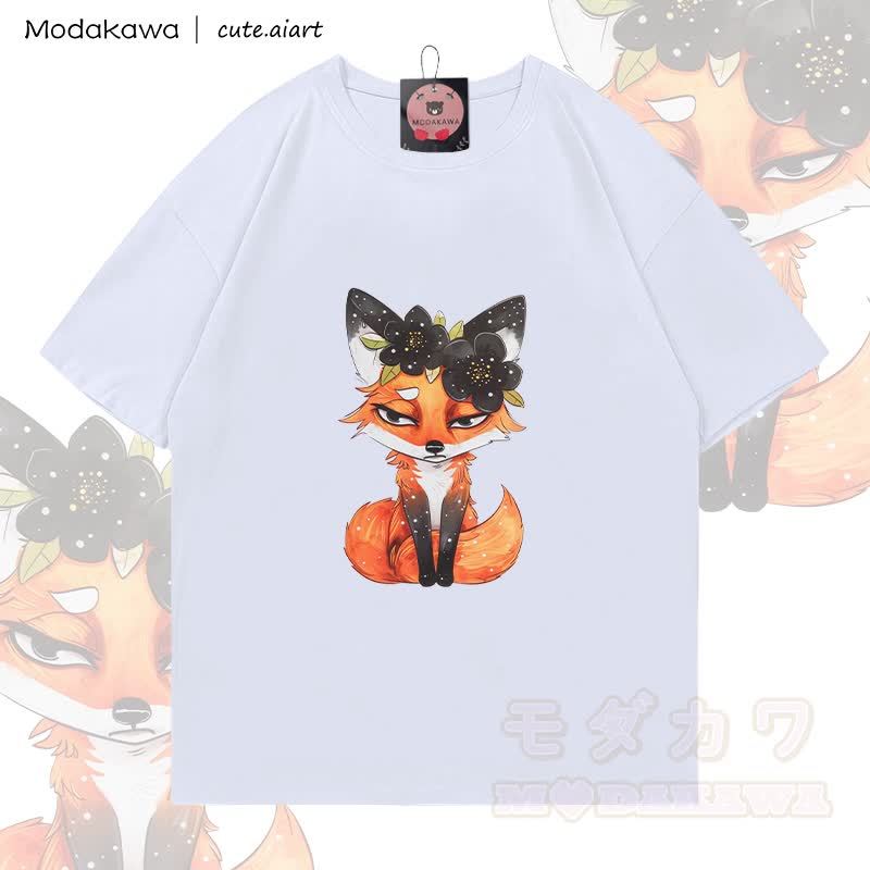 MODAKAWA X cute.aiart Fox Graphic 100% Cotton T-shirt - White - 5XL - image 2