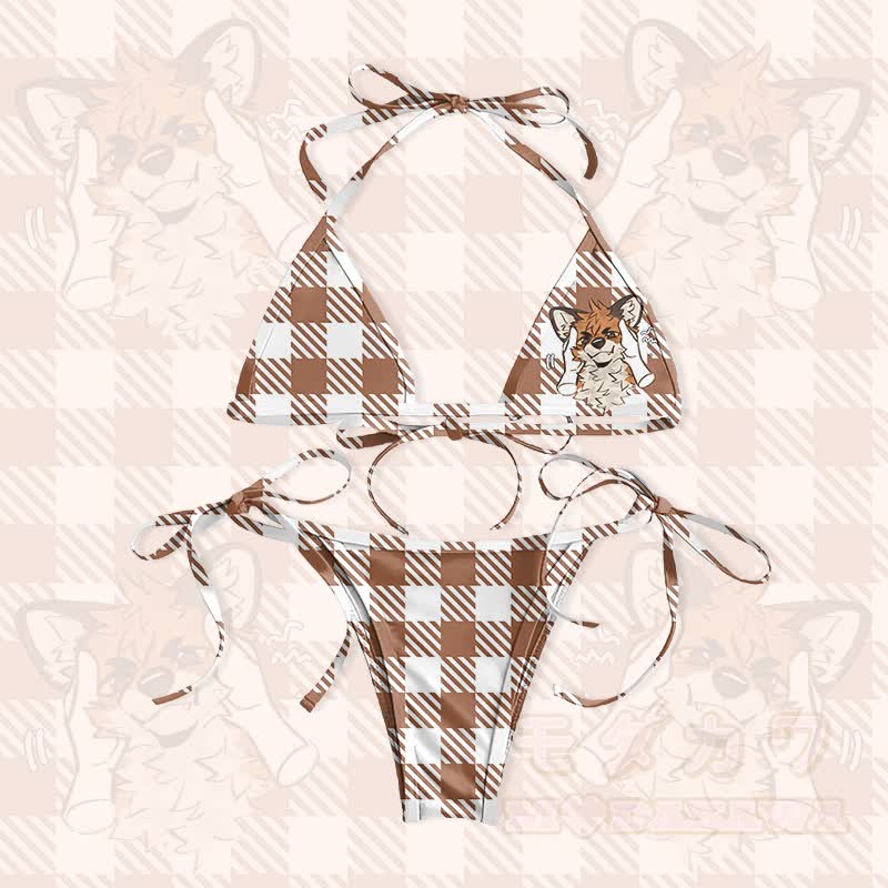 MODAKAWA X atka Fox Graphic Women's Swimsuit Tie Bikini Two Pieces Set - Brown & White - 5XL - image 1
