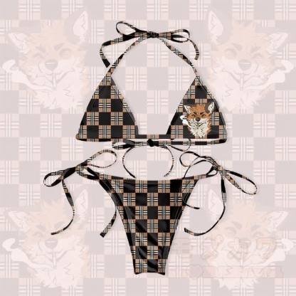 MODAKAWA X atka Smoking Fox Graphic Women's Swimsuit Tie Bikini Two Pieces Set - Black & Brown - 5XL - image 1