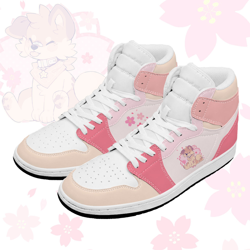 MODAKAWA X popipeko Sakura Puppy Graphic High Top Canvas Shoes - Pink - 48 - image 1