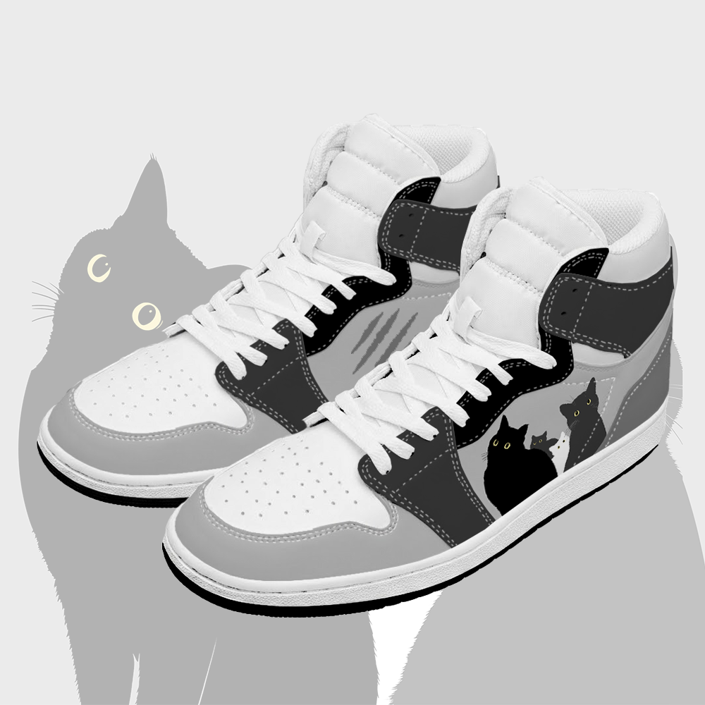 Cat Graphic Modakawa High Top Canvas Shoes - Black & Grey - 48 - image 2