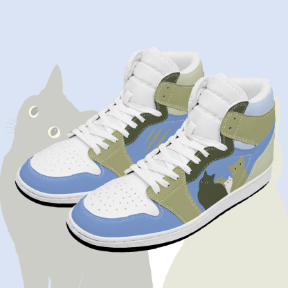 Cat Graphic Modakawa High Top Canvas Shoes - Blue & Green - 48 - image 1