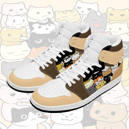Cute Cat Graphic Modakawa High Top Canvas Shoes - Brown & Yellow - 48 - image 1