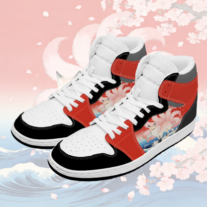 Nine Tailed Fox Graphic Modakawa High Top Canvas Shoes - Black & Red - 48 - image 1