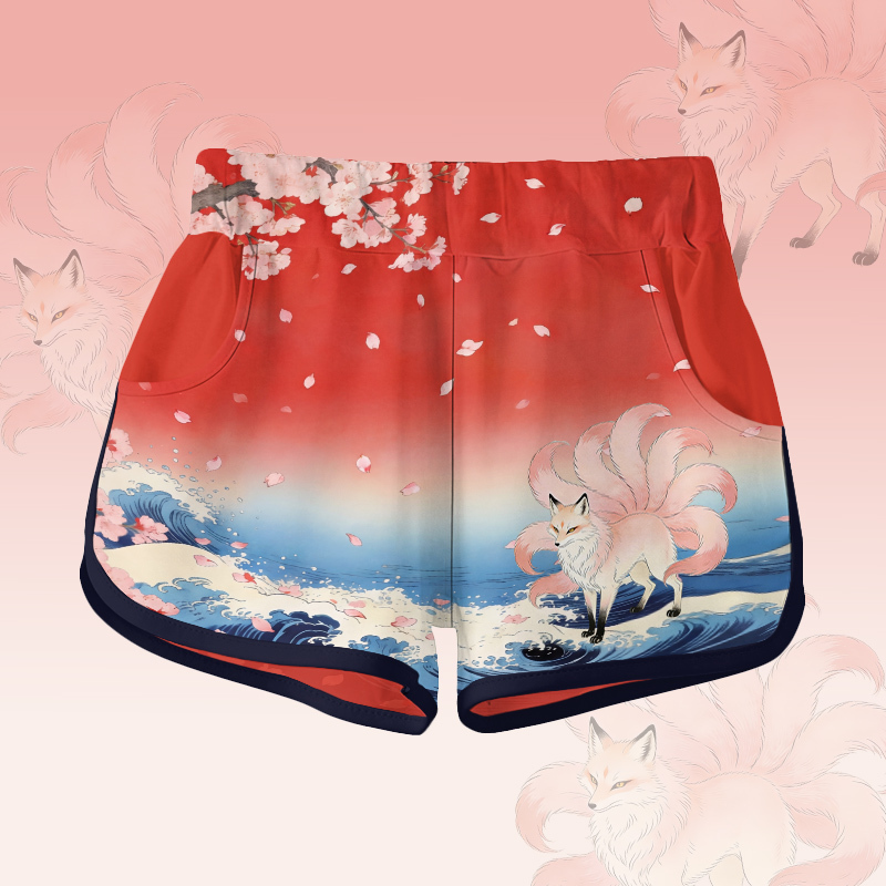Nine Tailed Fox Graphic Modakawa Gradient Shorts - Red A - 5XL - image 1