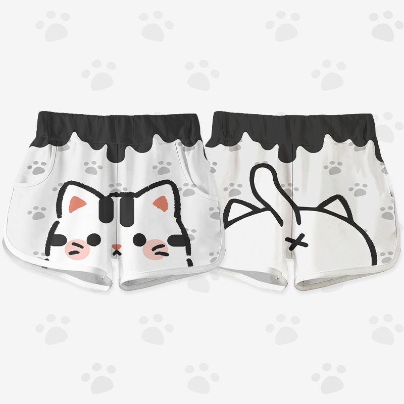 Cat Graphic Modakawa Shorts - Black & White - 5XL - image 2
