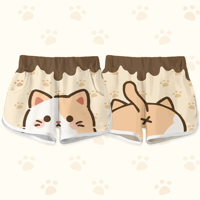 Cat Graphic Modakawa Shorts - Brown & Yellow - 5XL - image 1