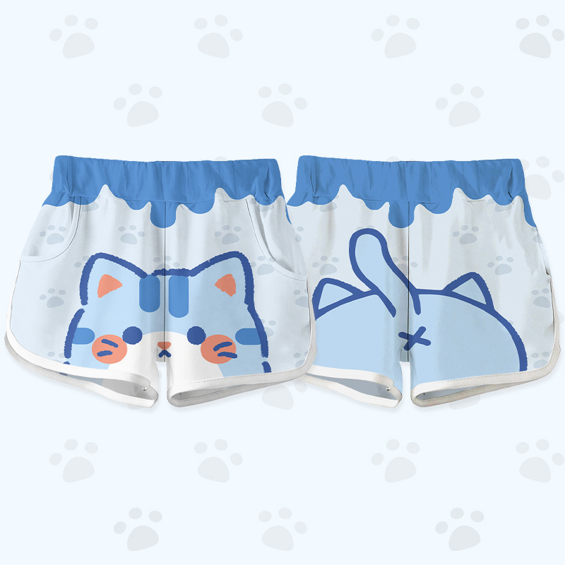 Cat Graphic Modakawa Shorts - Blue - 5XL - image 4