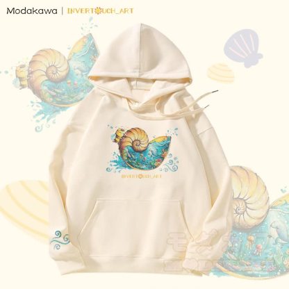 MODAKAWA X  INVERTOUCH_ART Seashell Bee Graphic Fleece Lined Hoodie - Apricot - 5XL - image 2