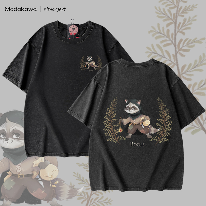 MODAKAWA X nimeryart ROGUE Cat Graphic Unisex Vintage Washed T-shirt - Black - 5XL - image 1